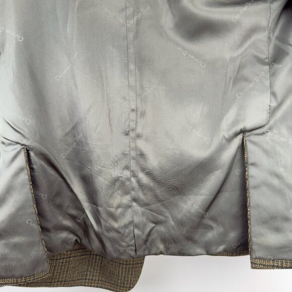 VINTAGE Tweed Houndstooth Dior Fabric Single Breasted Plaid Brown‎ Blazer L / XL - Picture 9 of 9